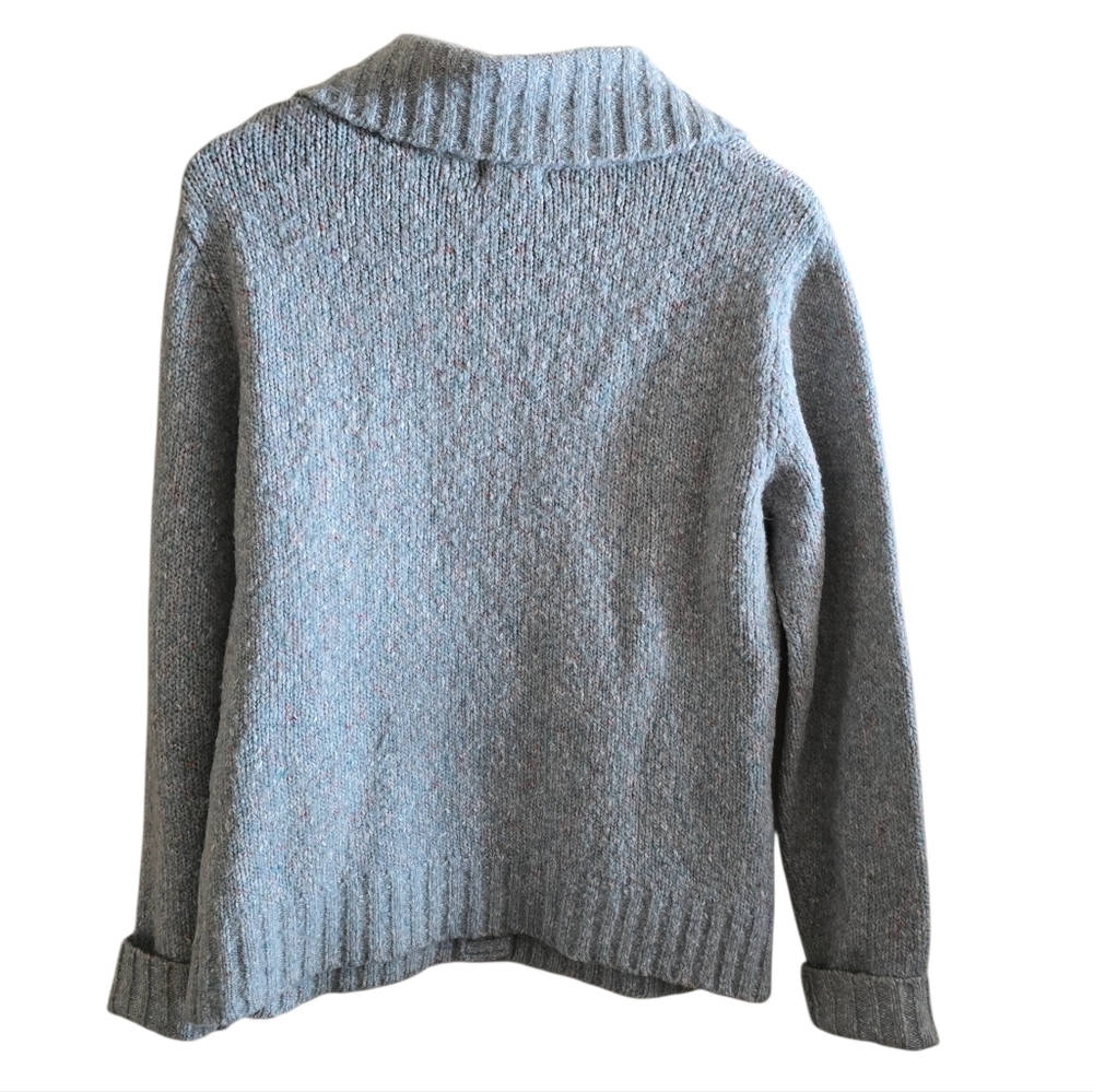 L.L. Bean Blue Confetti Tweed Cable Knit Cardigan Sweater Size M - Picture 6 of 13